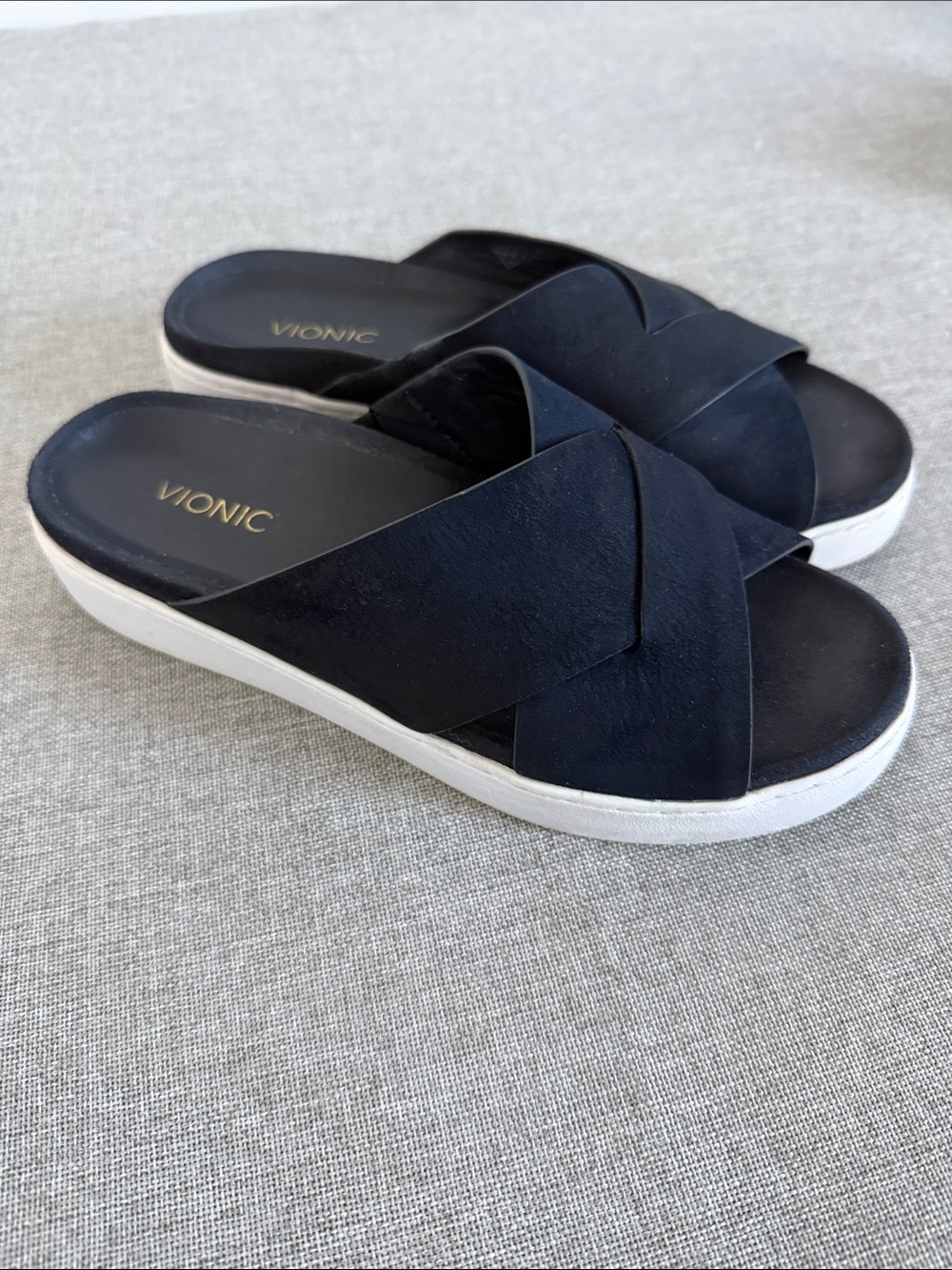 Vionic Navy Crisscross Slide Sandals